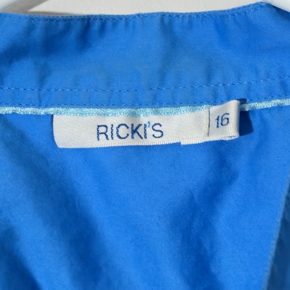 Ricki's Bright Cyan Blue Short Sleeve V-Neck Button Front Blouse Office Size 16 - Picture 4 of 12